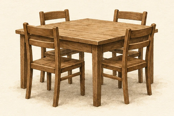 Illustrated empty wooden meeting table and chairs