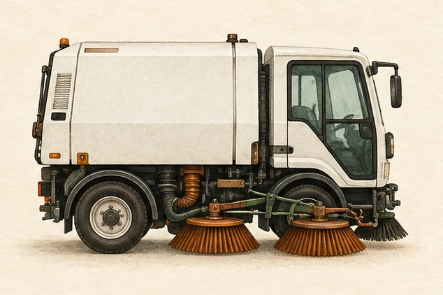 Illustrated unmarked street sweeper truck